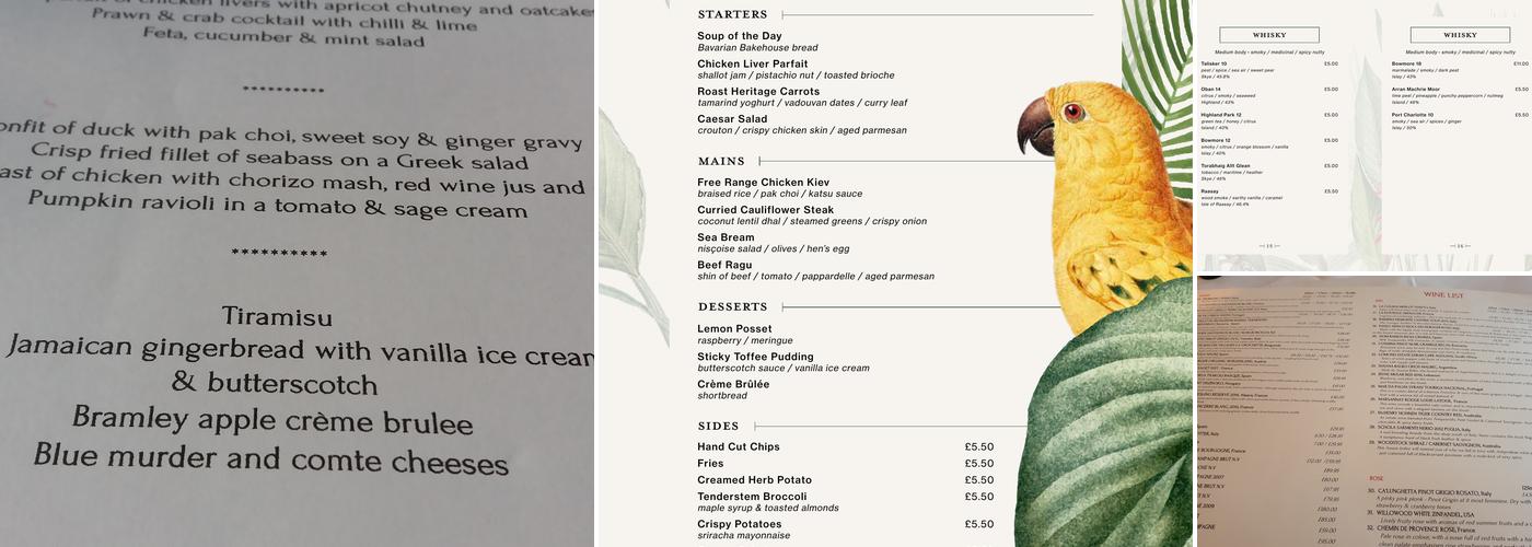 Ralph & Finns Menu