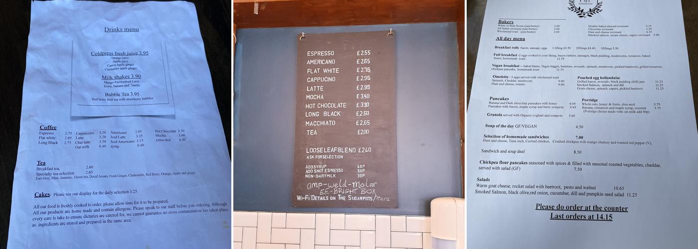 Coates Cafe Menu