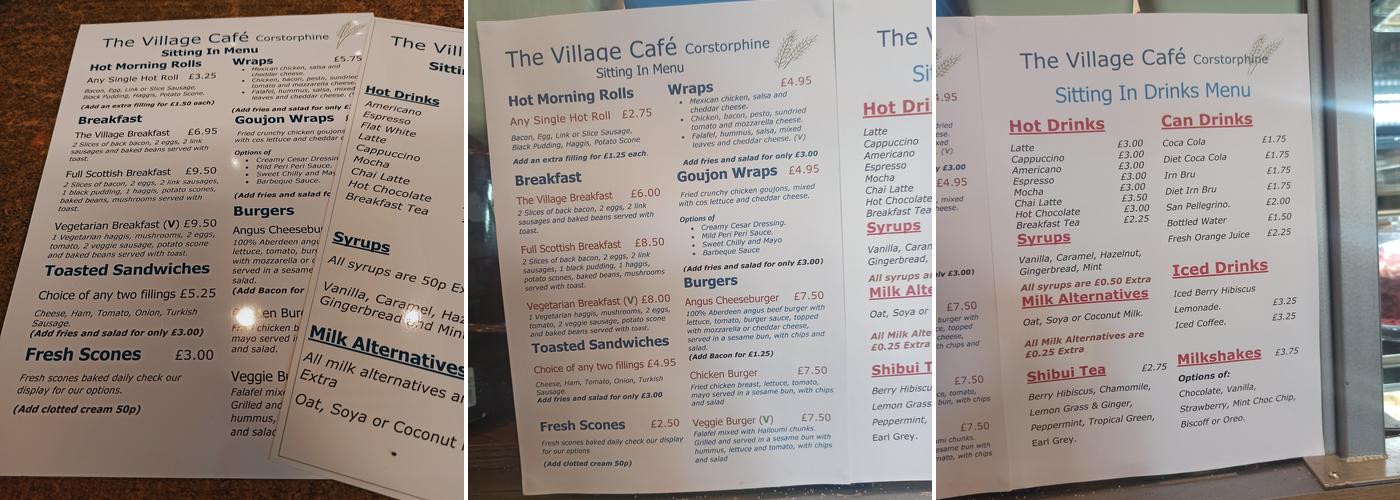 The Village Cafe Corstorphine Menu