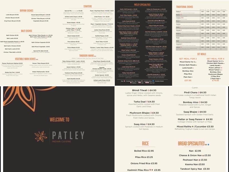 Patley Indian Menu