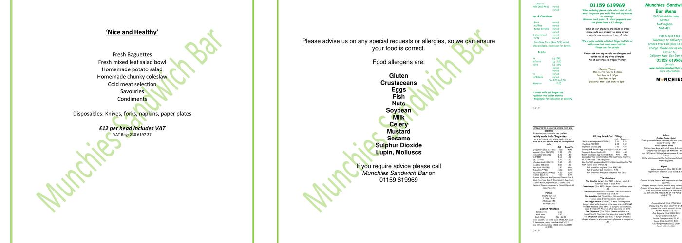 Munchies Sandwich Bar Menu