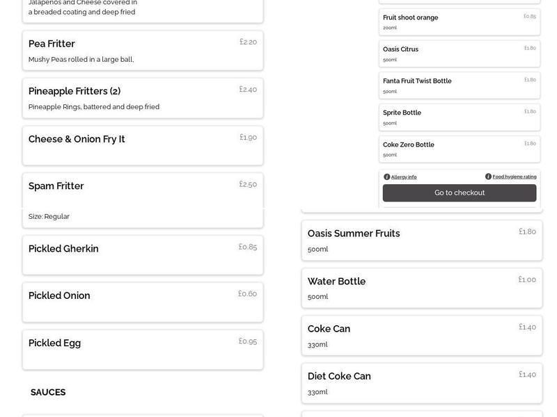 Kings Fish and Chip Shop Menu