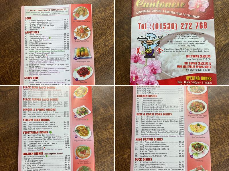 Measham Cantonese Menu