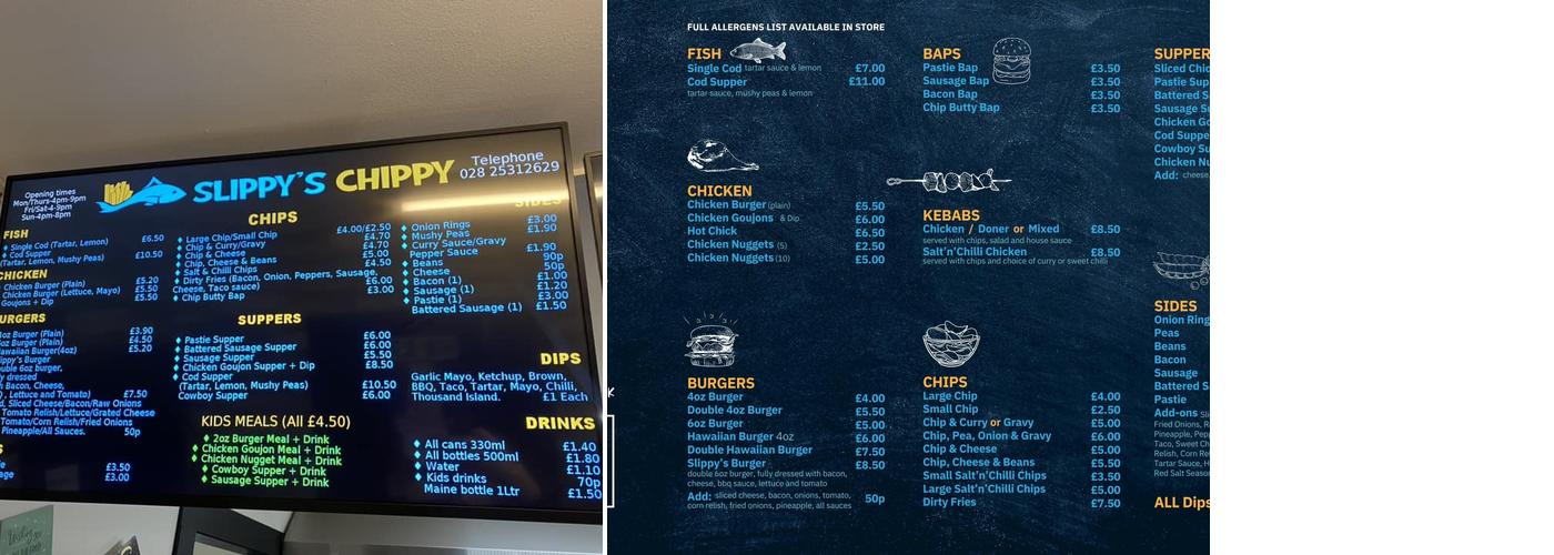 Slippys Chippy Menu