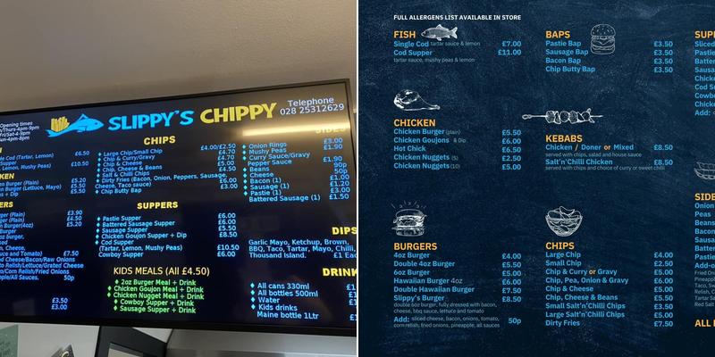 Slippys Chippy Menu