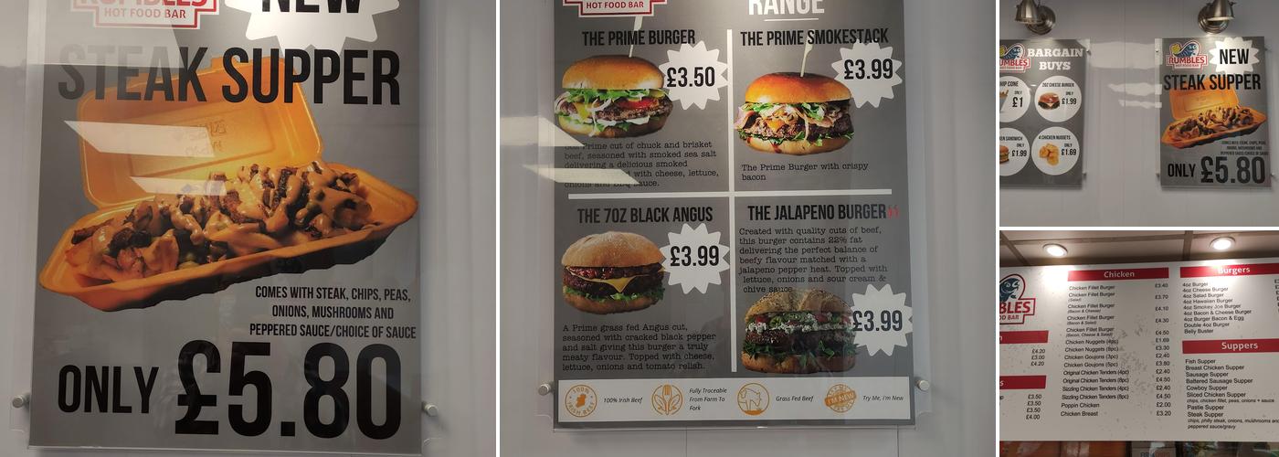 Rumbles Hot Food Bar Menu