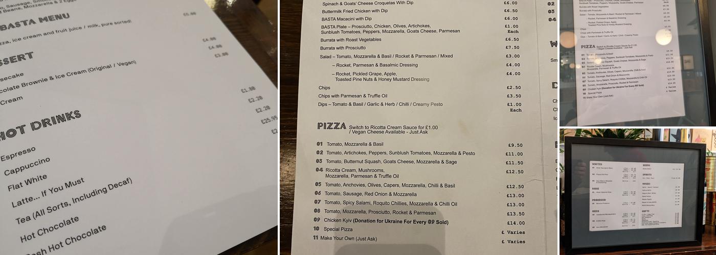 Basta Pizza Bar Menu