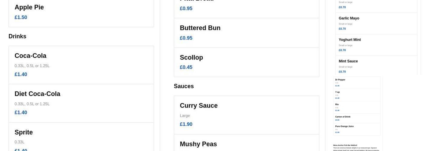 Anchor Fish Bar Menu