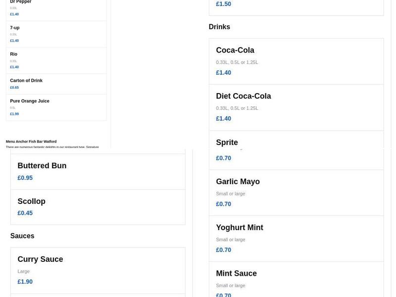 Anchor Fish Bar Menu