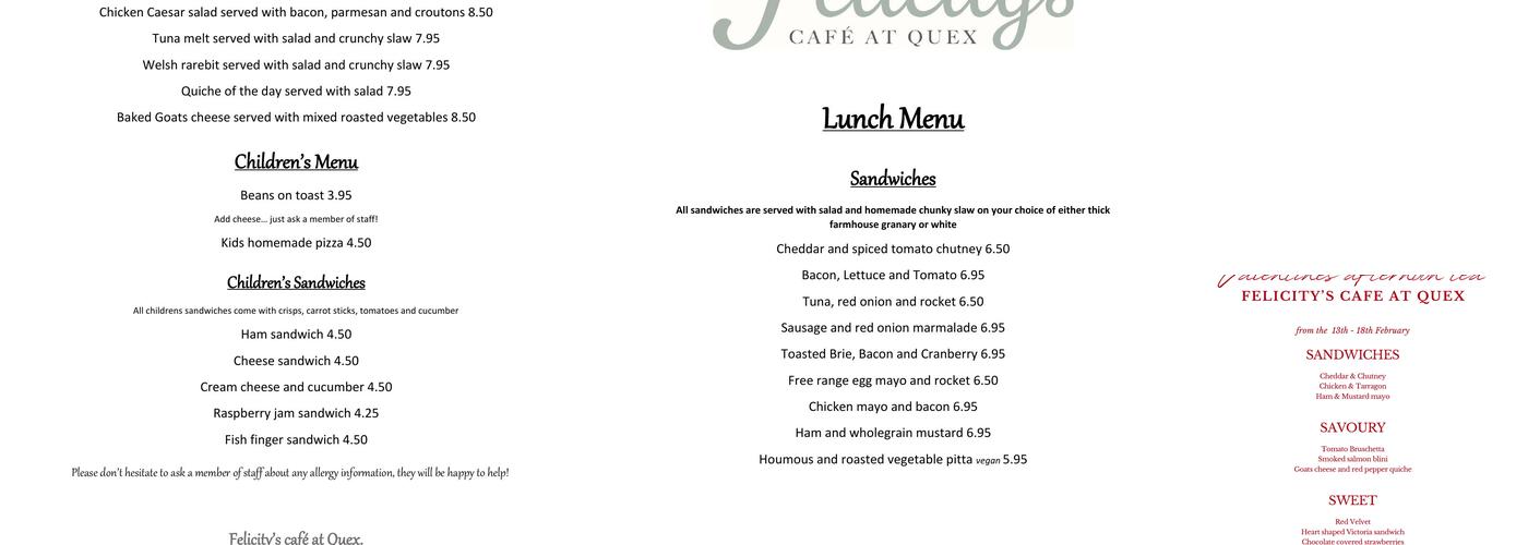 Felicity's Café at Quex Menu