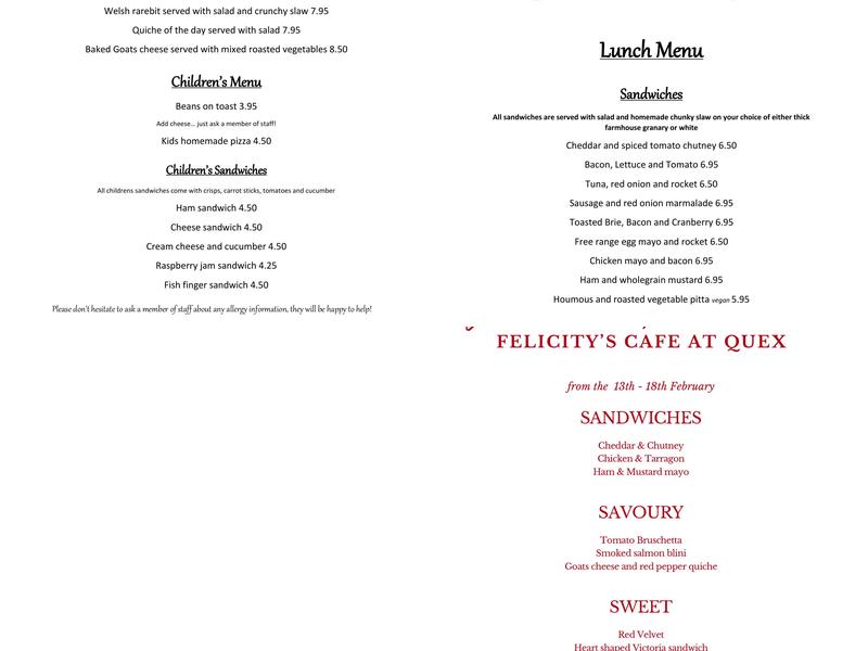 Felicity's Café at Quex Menu
