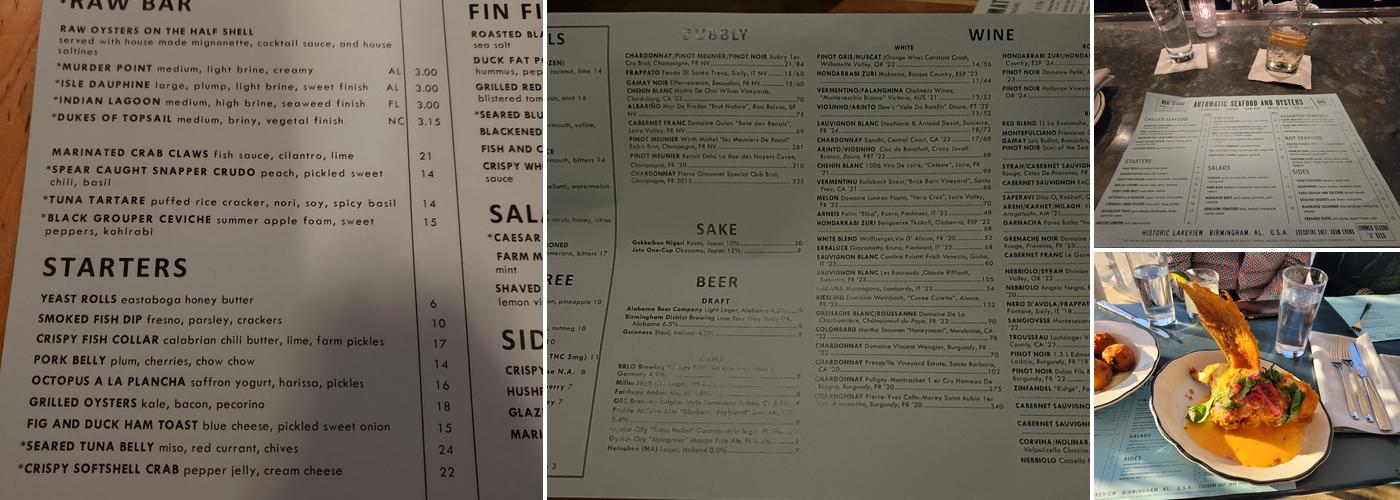 Automatic Seafood and Oysters Menu