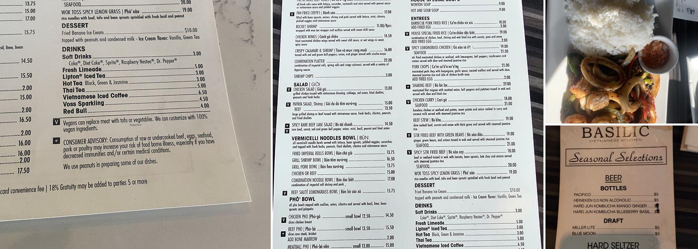 Basilic Vietnamese kitchen Menu