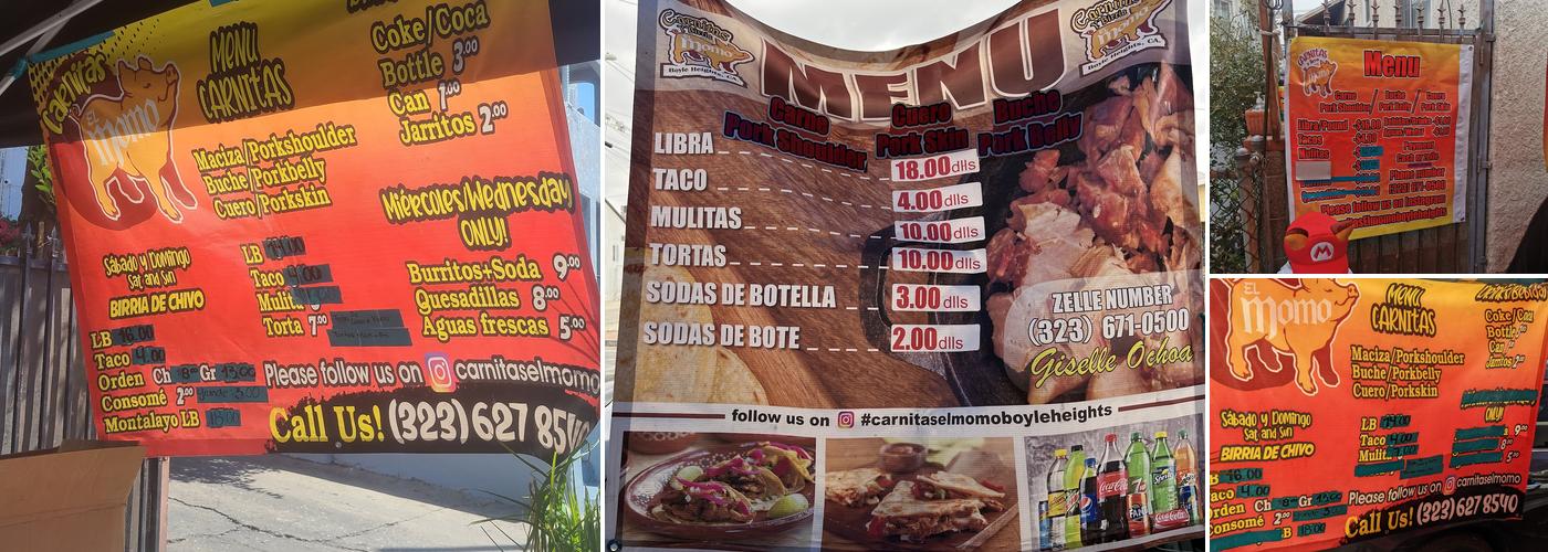 Carnitas El Momo Boyle Heights Menu