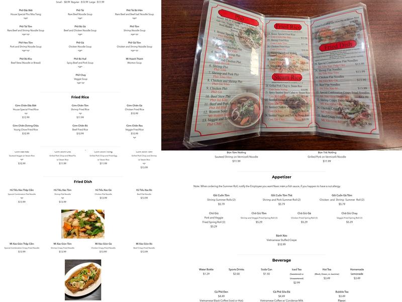 Phở Nha Trang Menu
