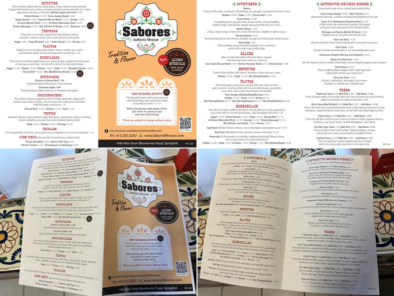 Sabores Authentic Mexican Menu
