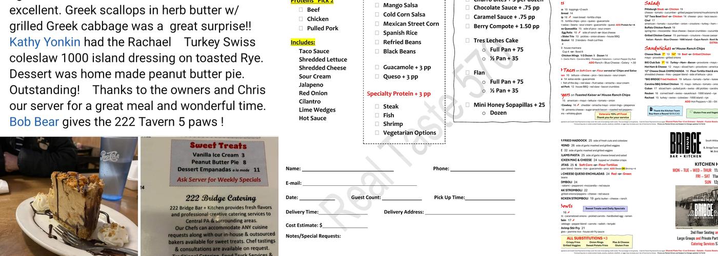 222 Bridge Bar + Kitchen Menu