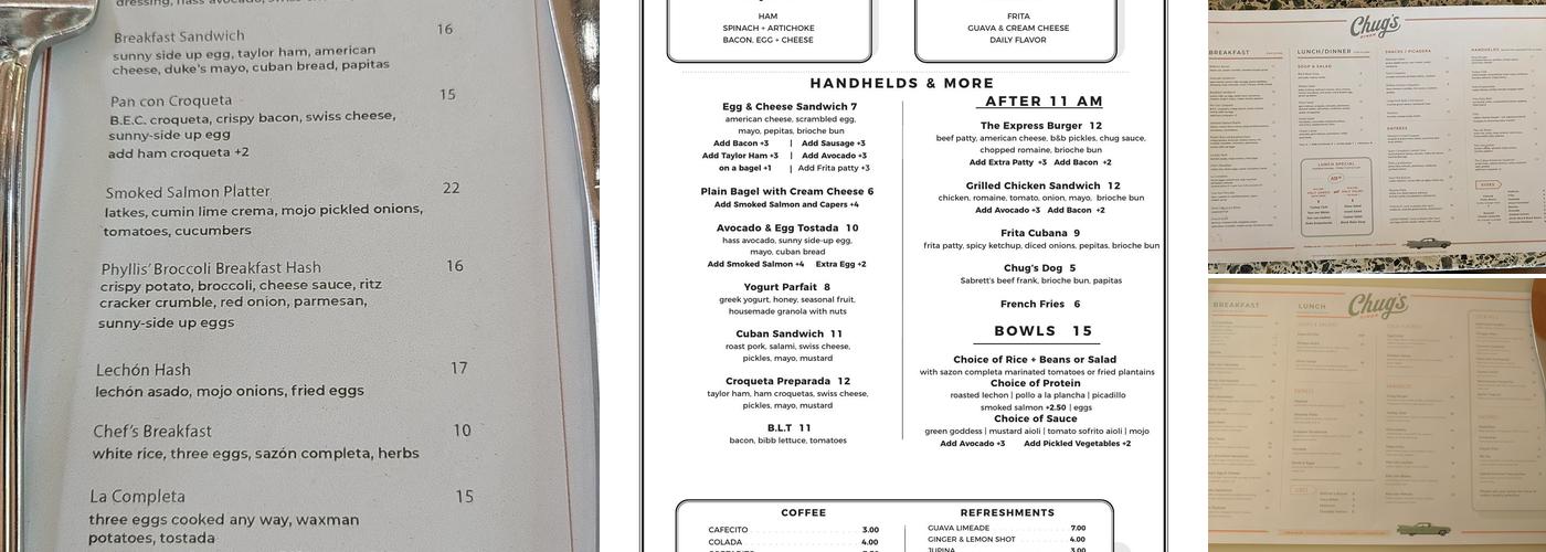 Chug's Diner Menu