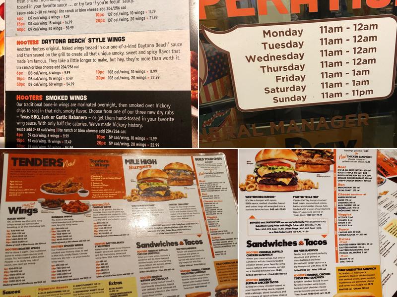 Hooters Menu