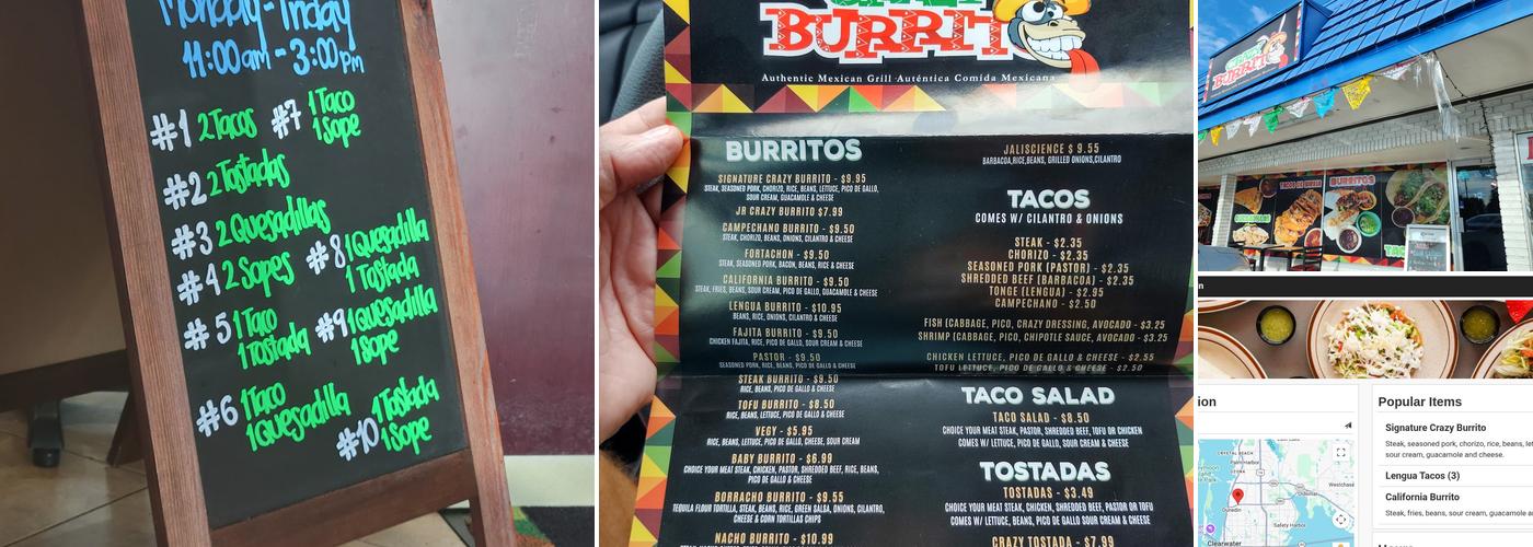 Crazy Burrito authentic Mexican grill dunedin Menu