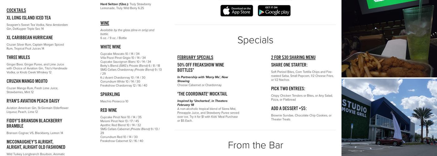 Studio Movie Grill - Sunset Walk Menu