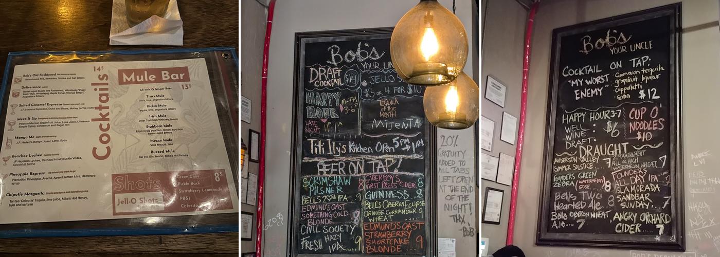 Bob's Your Uncle Menu