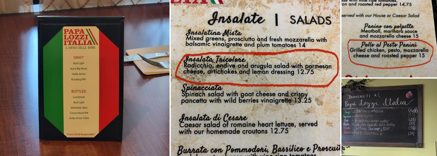 Papa Lozzi Italia Menu