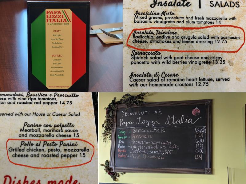 Papa Lozzi Italia Menu