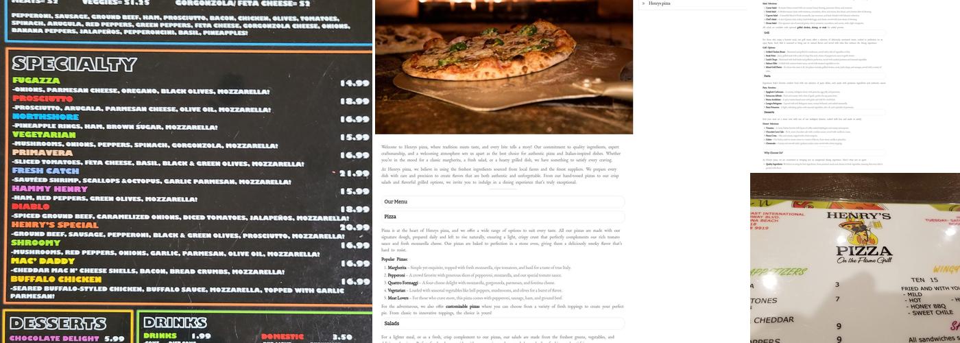 Henry’s Pizza Menu