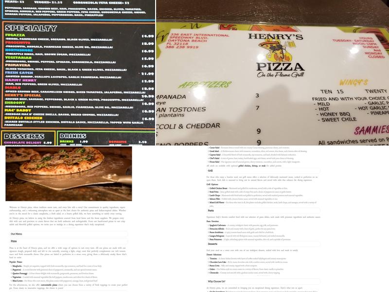 Henry’s Pizza Menu