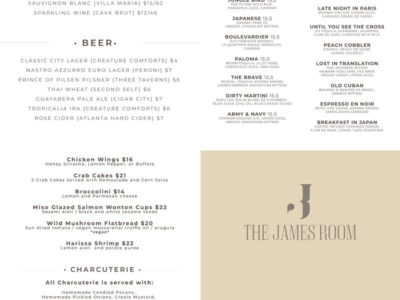 The James Room Menu