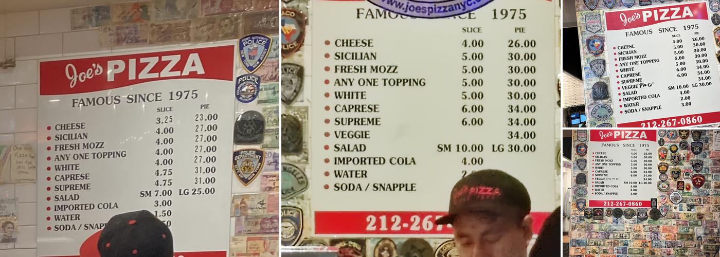 Joe’s Pizza Menu
