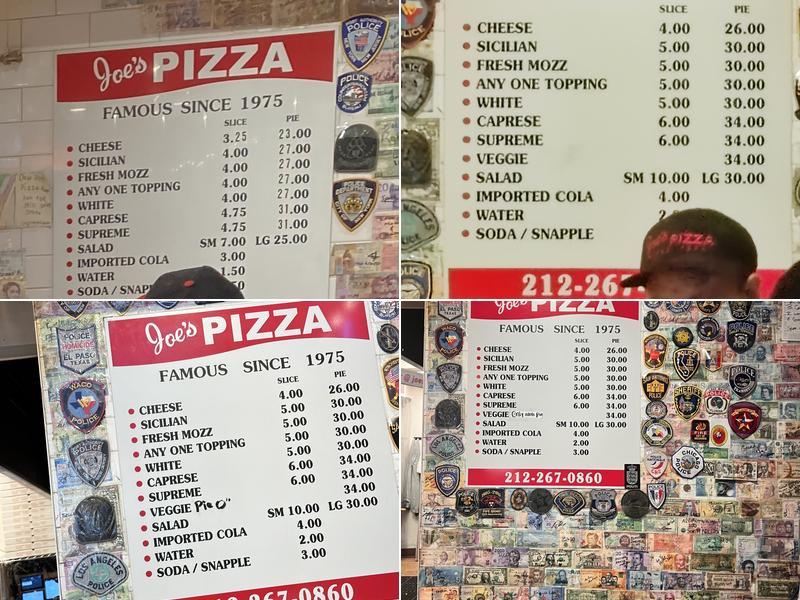 Joe’s Pizza Menu
