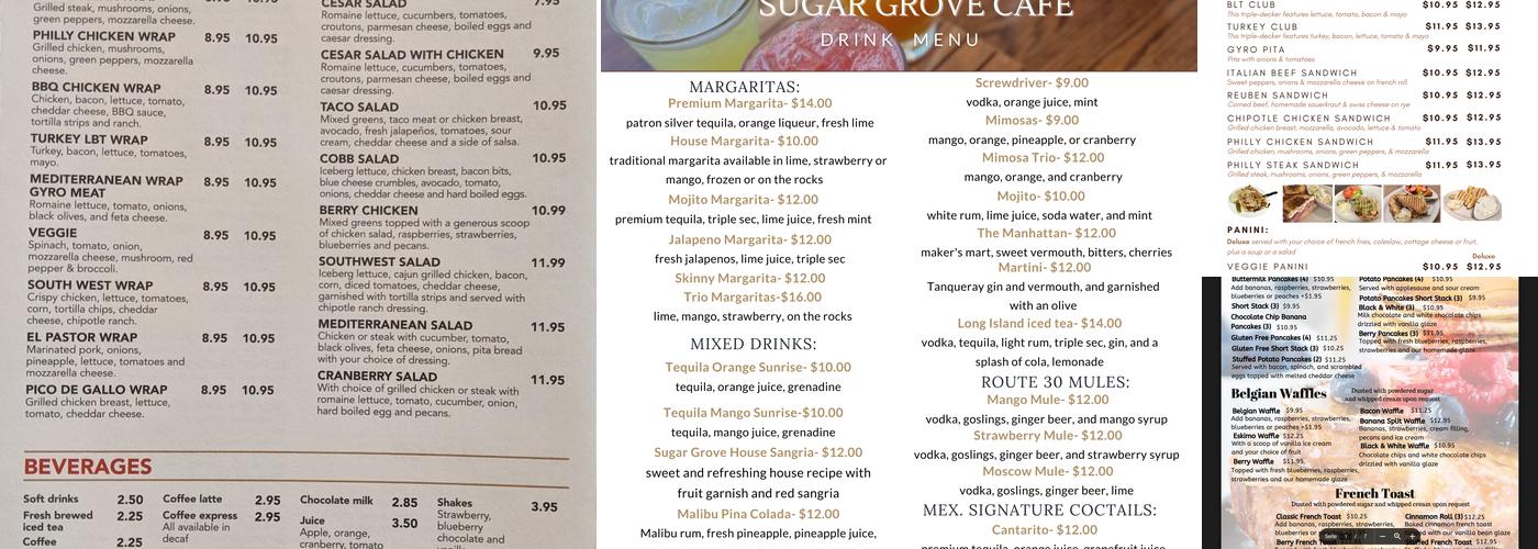 Sugar Grove Cafe Menu
