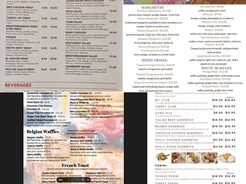 Sugar Grove Cafe Menu