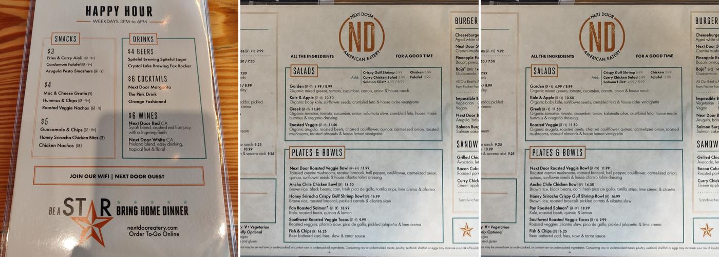 Next Door American Eatery Menu