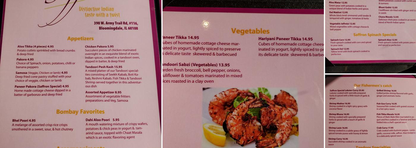 Saffron Restaurant Menu