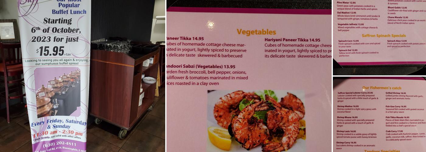 Saffron Restaurant Menu