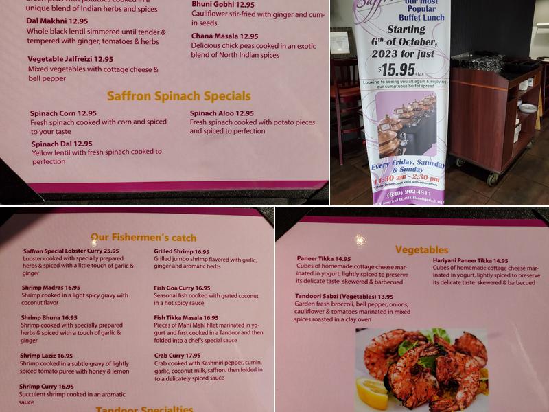 Saffron Restaurant Menu