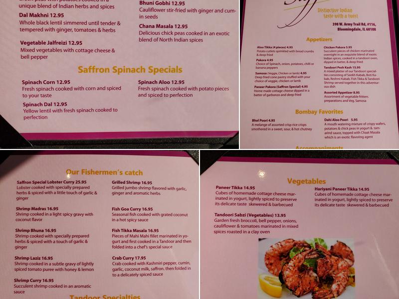 Saffron Restaurant Menu