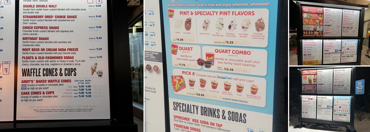 Andy's Frozen Custard Menu