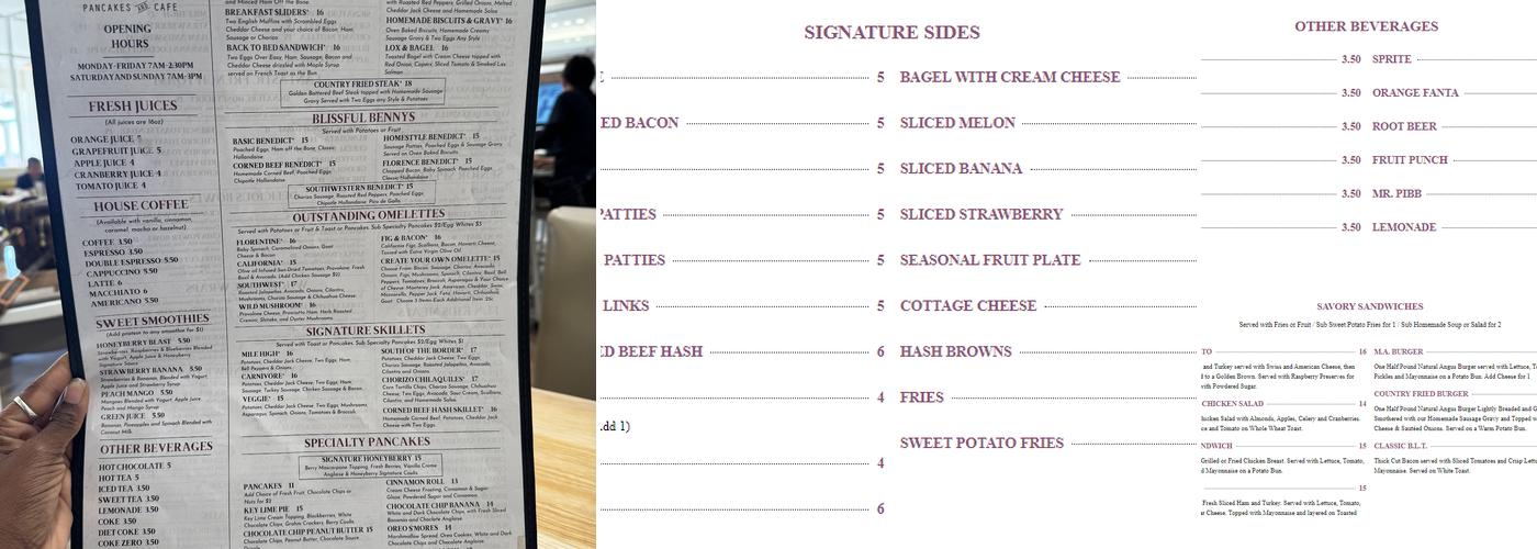 Honey Berry Pancakes and Cafe Menu