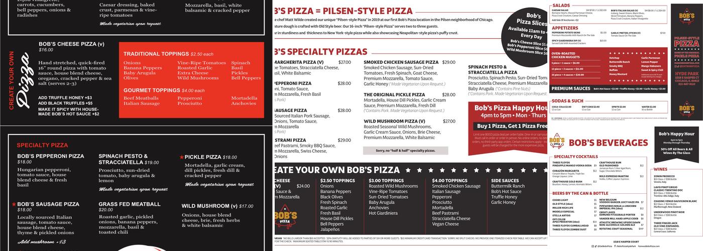 Bob’s Pizza Menu