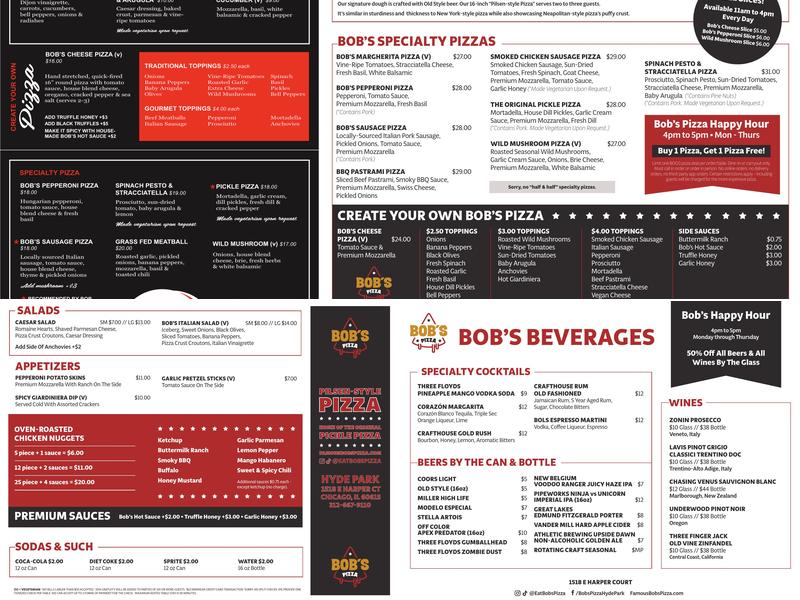 Bob’s Pizza Menu