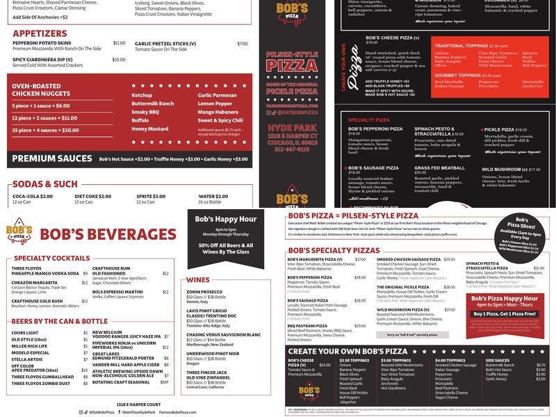 Bob’s Pizza Menu