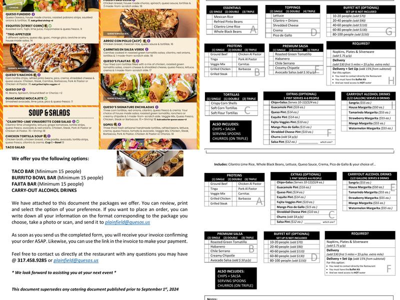 Queso's Noblesville Menu