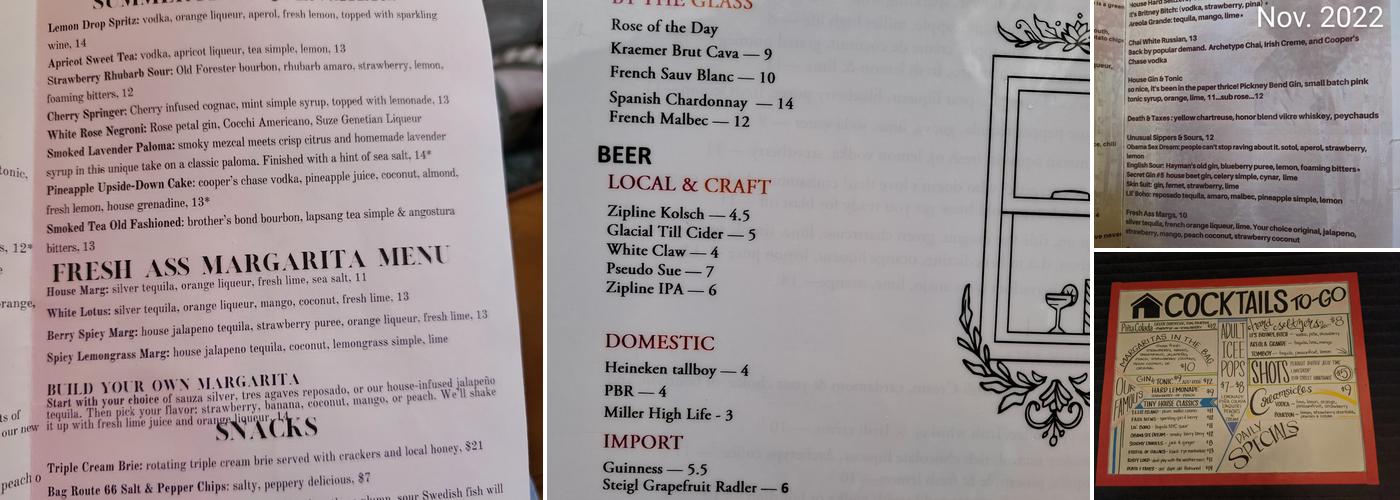 Tiny House Bar Menu