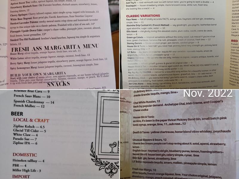 Tiny House Bar Menu
