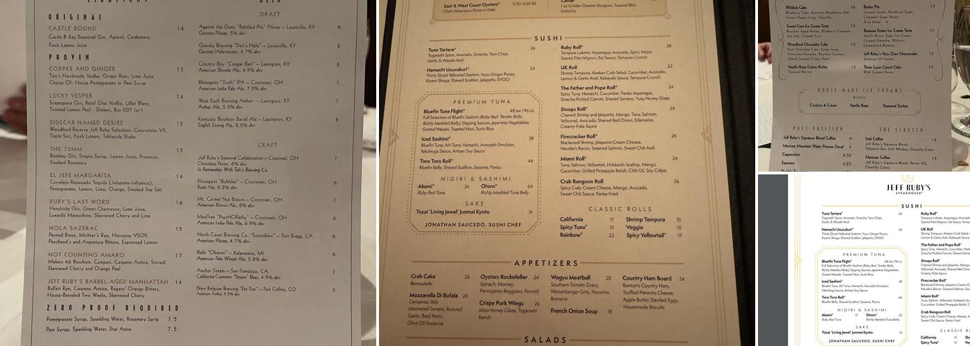 Jeff Ruby's Steakhouse - Lexington Menu