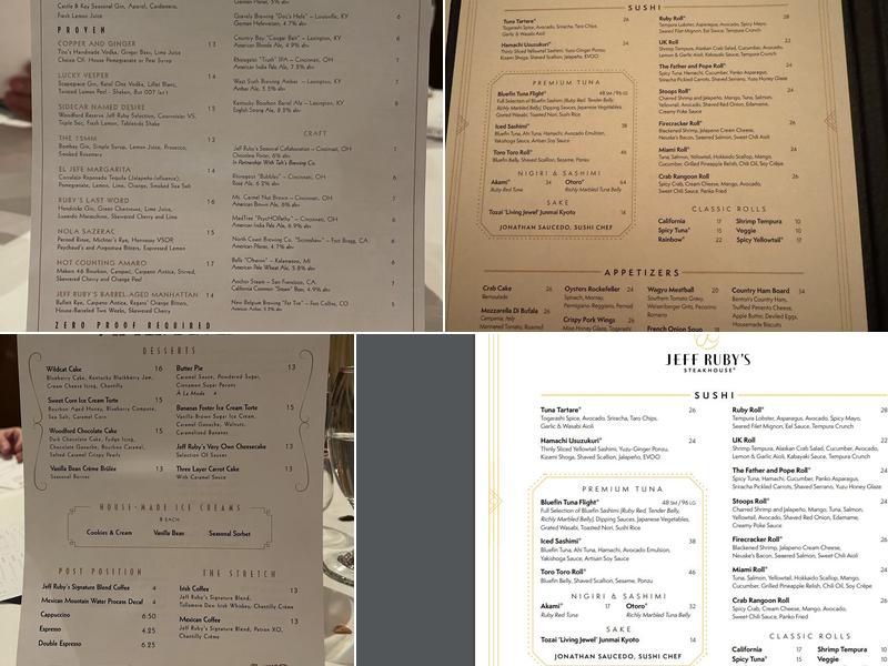 Jeff Ruby's Steakhouse - Lexington Menu